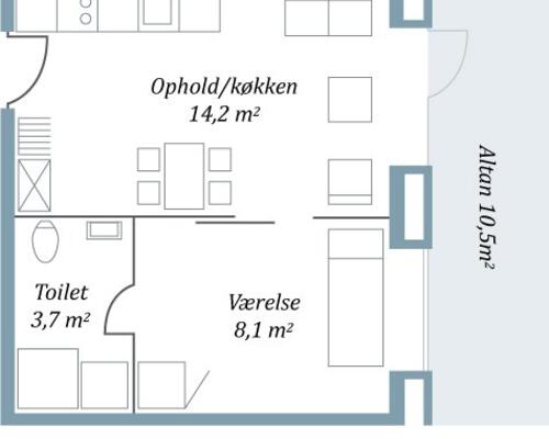2 værelses lejlighed i Århus C