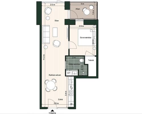 1 værelses lejlighed i Odense C