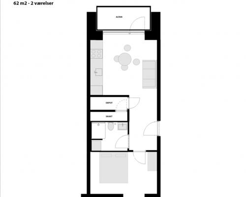 2 værelses lejlighed i Århus C