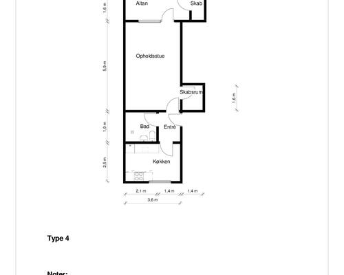 1 værelses lejlighed i Terndrup