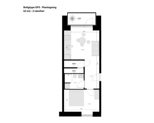 2 værelses lejlighed i Århus C