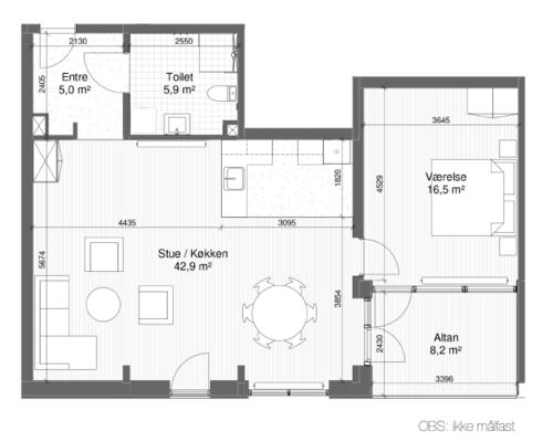 2 værelses lejlighed i Trige