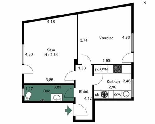 Charmerende og lys 2-vær. lejlighed i Skibhus – 71 Kvm