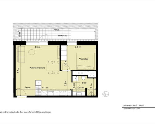 Skøn lys 2-værelses lejlighed med egen terrasse