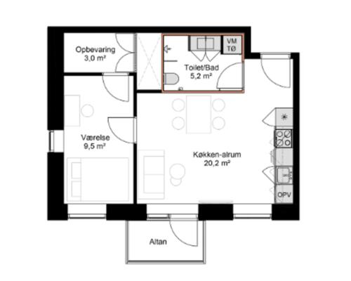 Nyopført 2-værelses lejlighed i Odense C