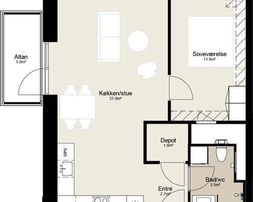 2 værelses lejlighed i Randers SV