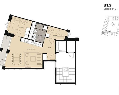 3 værelses lejlighed i København SV