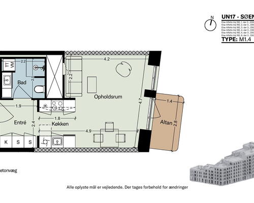 UN17 Søen - 1 vær. lejebolig med  østvendt altan med kig til Fælledens smukke natur – god studiebolig