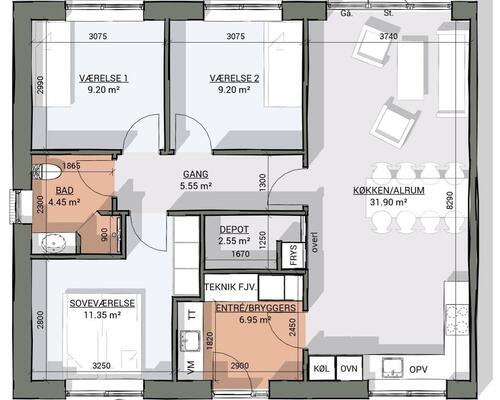 3 værelses hus i Broby