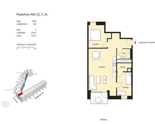 3 værelses lejlighed i København SV