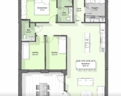 Nybygget rækkehus i 1 plan