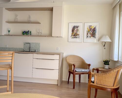 Lys møbleret lejlighed, med stor altan, på Frederiksberg