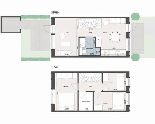 Stort rækkehus med 4 værelser, depotrum og have