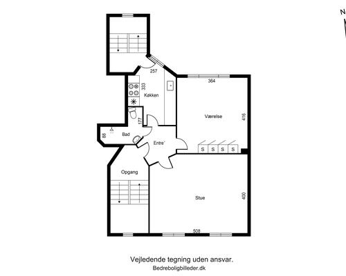 Fin og lys 2-værelses i stueplan i Finlandsgade