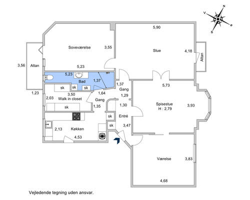 4 værelses lejlighed i København S