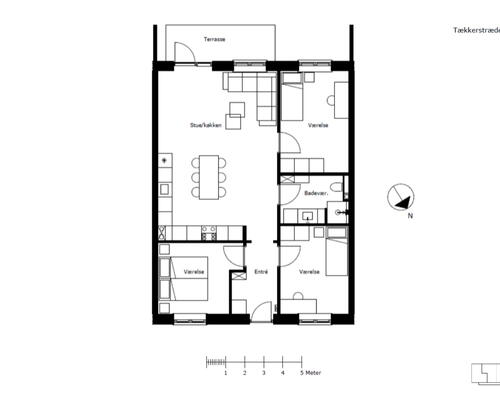 Moderne 4-vær. bolig i stuen med kæmpe, solrig terrasse! Tæt på indkøb. Gulvvarme i hele boligen