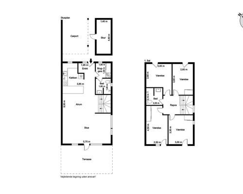 Indflytningsklart 5-værelses rækkehus på 124 m2 med carport, 2 badeværelser og solrig terrasse – husdyr tilladt