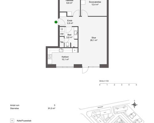 3 værelses lejlighed i Odense C