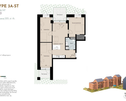 Moderne 4-værelses med stor terrasse og lækkert køkken-alrum