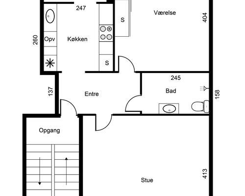 Stor 2-værelses i Centrum med alt i hvidevarer