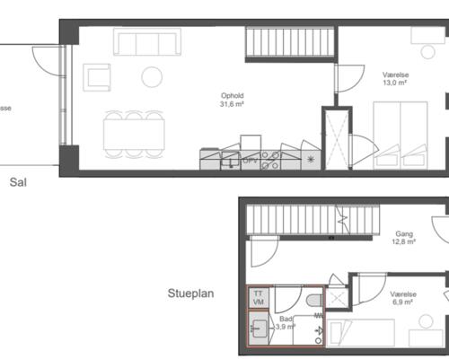 Nyopført 3-værelses townhouse i to plan i Brokvarteret