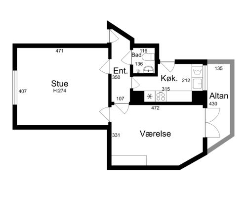 2 værelses lejlighed i Hellerup