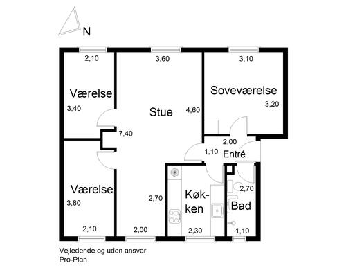 Lys 4-værelses på 85 m2 med plankegulve, separat køkken og kort til bus og indkøb