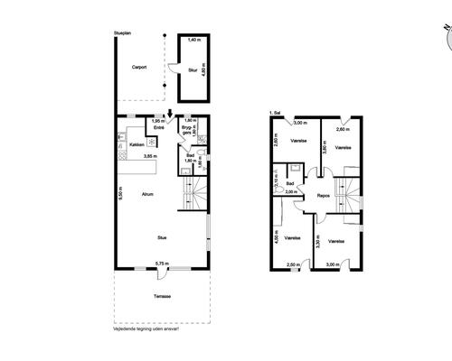 Indflytningsklart 5-værelses rækkehus på 124 m2 med carport, 2 badeværelser og solrig terrasse – husdyr tilladt