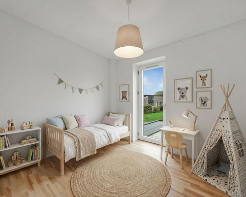 Indflytningsklart 5-værelses rækkehus på 124 m2 med carport, 2 badeværelser og solrig terrasse – husdyr tilladt