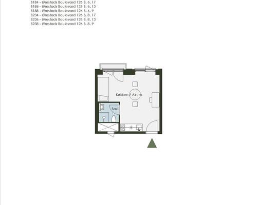 1 værelses lejlighed i København S