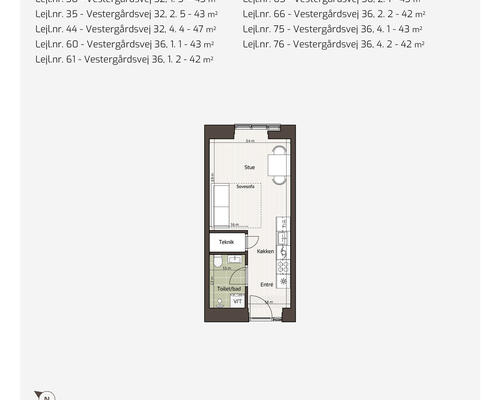 Ny 1-værelses i Viby – 3 fælles tagterrasser & moderne komfort