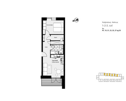 Lys og moderne 2-værelses lejlighed med optimeret plantegning og stor altan