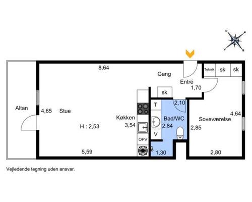 2 værelses lejlighed i Valby