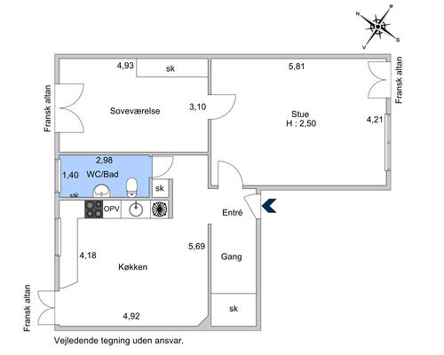 2 værelses lejlighed i Charlottenlund