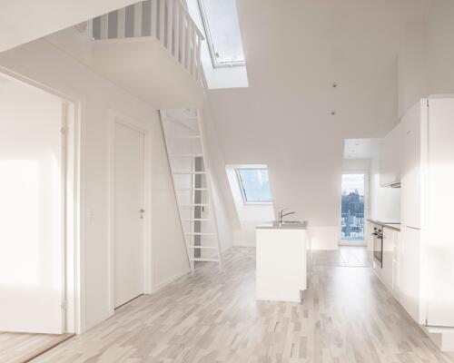 Hyggelig lejlighed på 1. sal med hems og god udsigt - husdyr tilladt