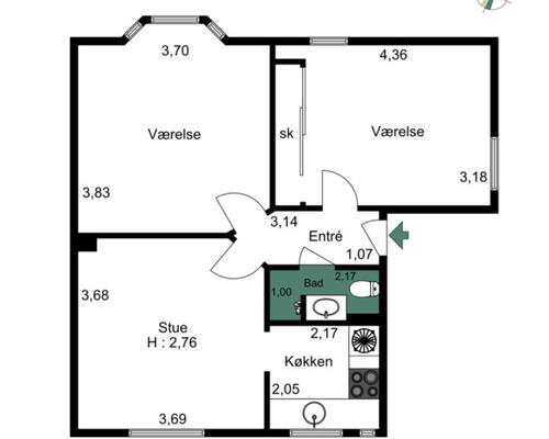 Flot herskabelig 3 værelses lejlighed på rolig vej – 73 Kvm