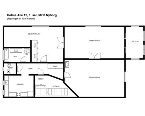 Stor 4 værelses lejlighed på lukket villavej centralt i Nyborg -133 Kvm
