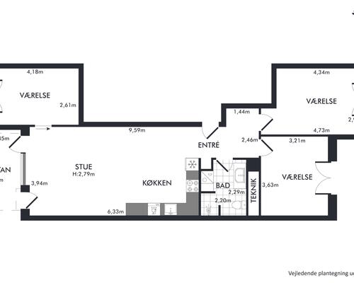 Nyopført lejlighed med altan og tre gode soveværelser