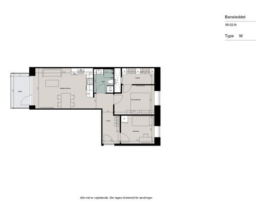 Lys tre værelses bolig med stort badeværelse og egen altan