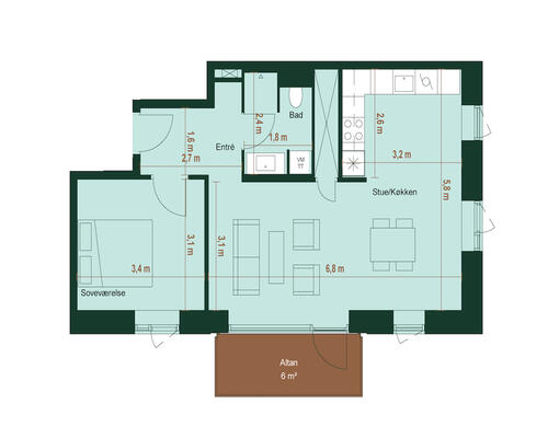 Nyere lys lejlighed, med altan, i populært område