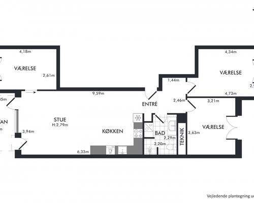 Nyopført lejlighed med altan og tre gode soveværelser