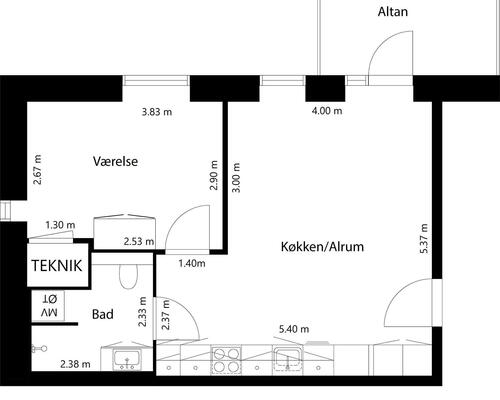 2 værelses lejlighed i Roskilde