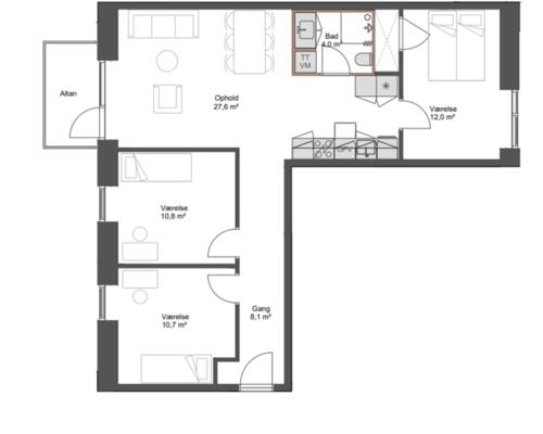 Nyopført 4-værelses lejlighed i Brokvarteret