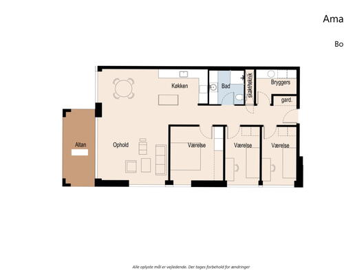 Flot 4 værelses lejlighed med altan