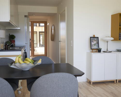 Lys toværelses bolig med egen terrasse, stort badeværelse og privat depotrum