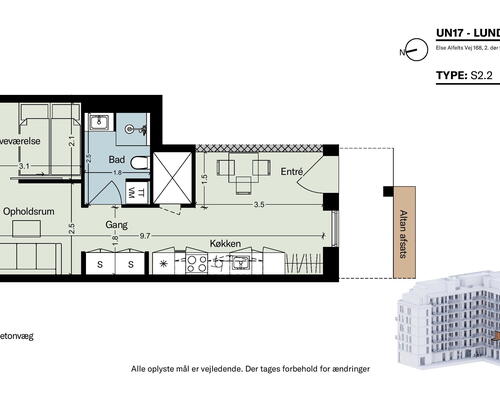 2 vær bolig i UN17 Lunden - et bofællesskab for dig over 40 år - opdelt stue og spisestue