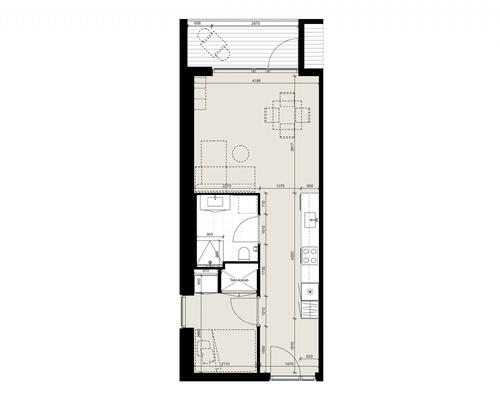 Moderne toværelses bolig med god plantegning