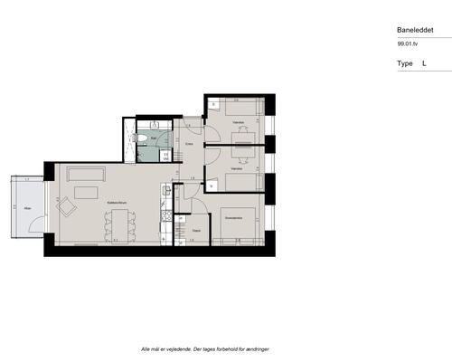 Banehaverne - Dejlig 4-vær. bolig i gavlen af bygningen