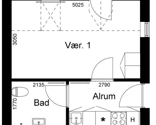 1 værelses lejlighed i Kjellerup