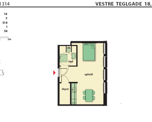 1 værelses lejlighed i København SV